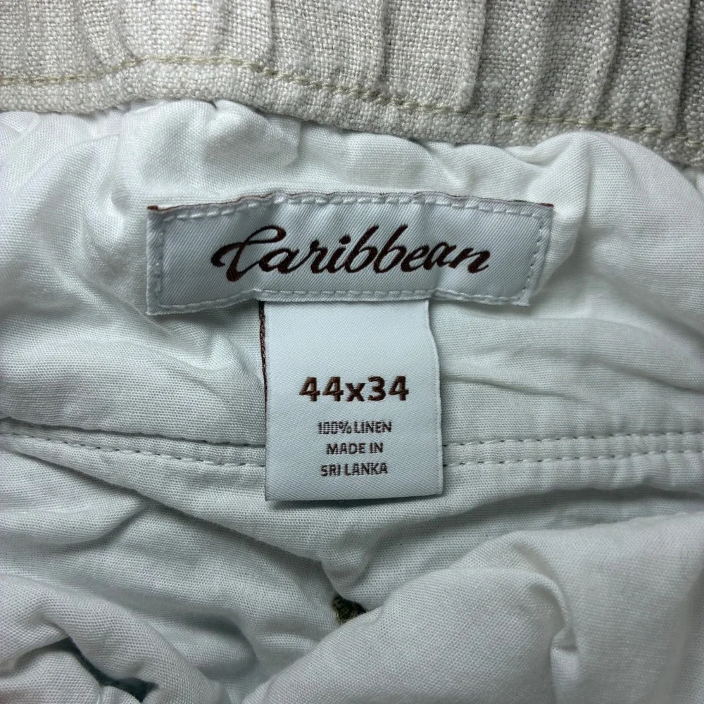 Caribbean Linen Pants Men 44x34 Beige Relaxed Drawstring Beach Coastal Summer